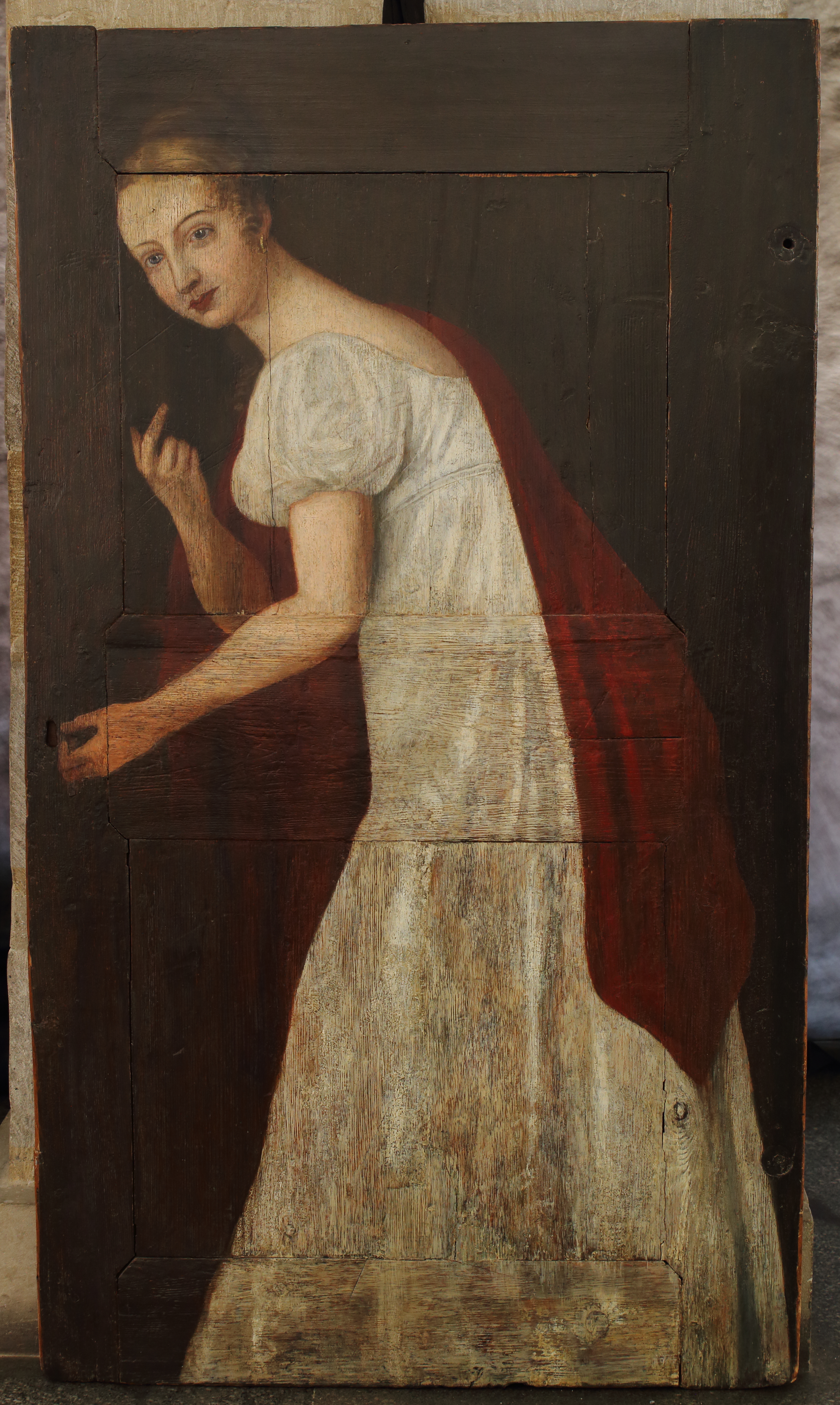 Obraz Juliany na drevených dverách v Spišskom múzeu.